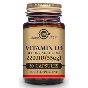 Vitamina D3 2200 UI (55 mcg) de Solgar - 50 cápsulas vegetales